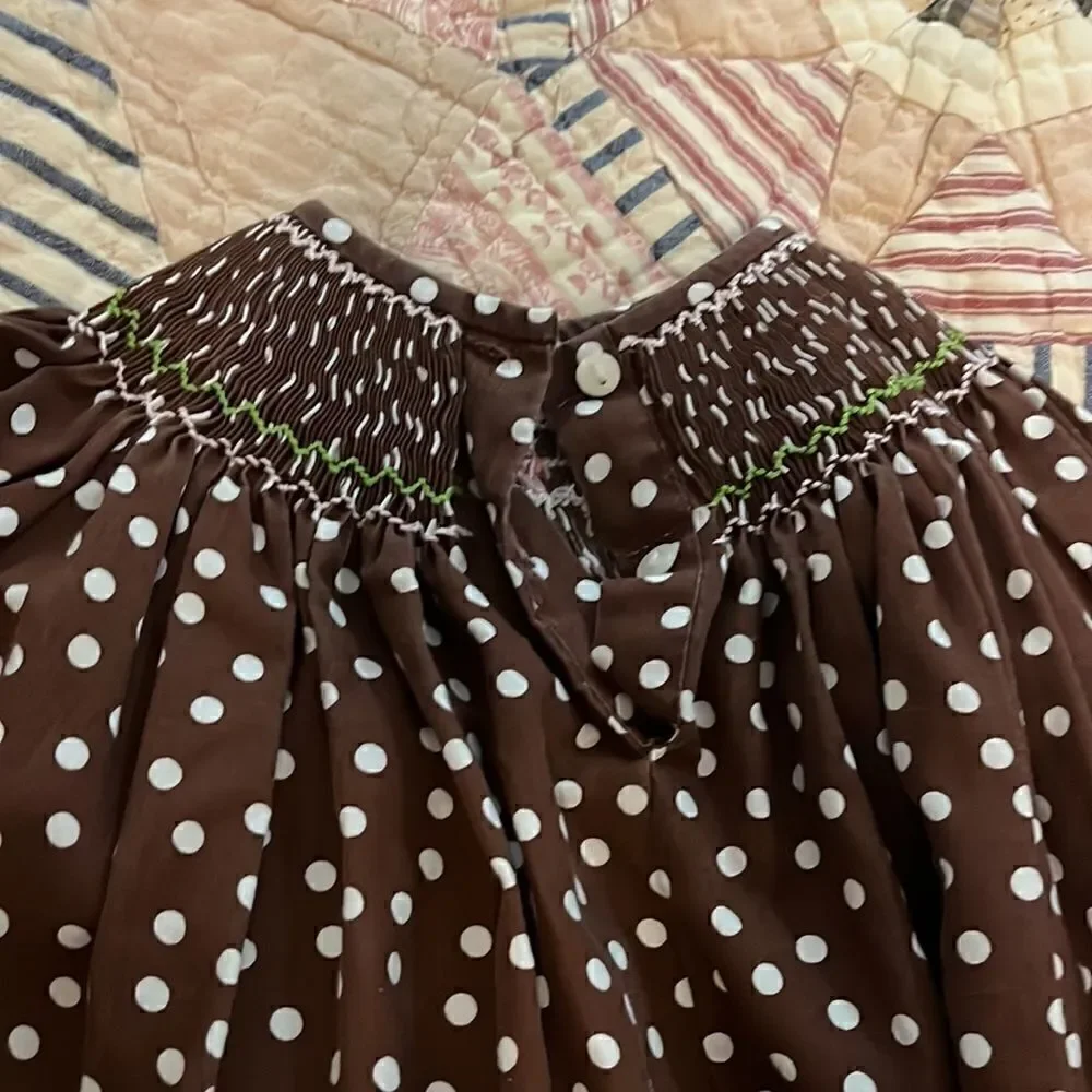 Smocked poodles polkadot dress